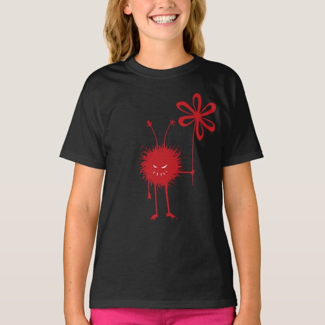 Red Evil Flower Kryp 3/4 Sleeve Kids Tee (Framsida)