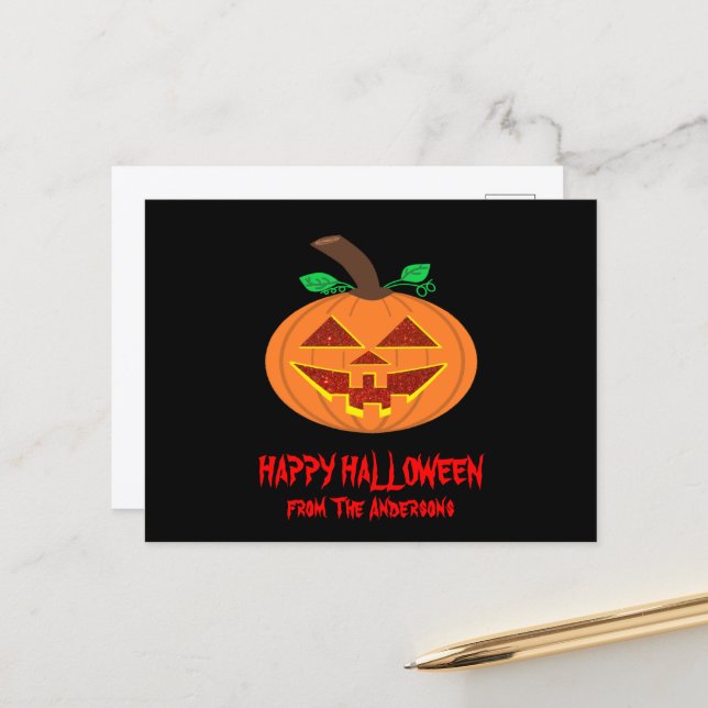 Red Eyed Happy halloween Smiling Pumpkin Postcard Vykort (Fram/Back In Situ)