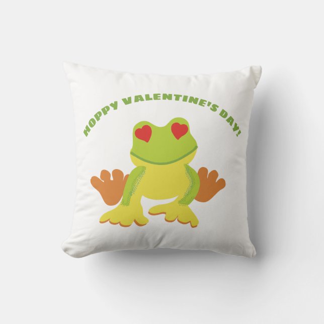 Red Eyed Träd Frog Hoppy Valentine Day Kudde (Framsida)