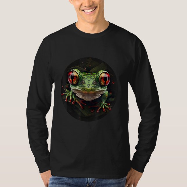 Red Eyed Tree Frog Leaping Frog Rainforest Amphibi T Shirt (Framsida)