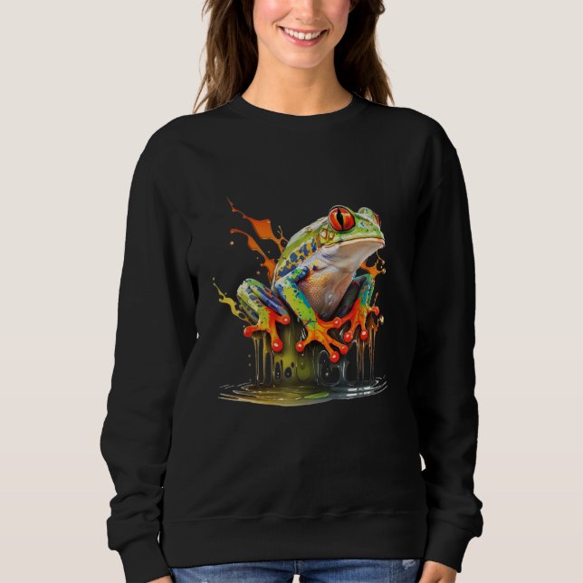 Red Eyed Tree Frog Leaping Water Rainforest Amphib T Shirt (Framsida)