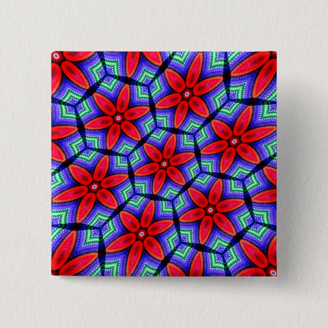 Red Fabrics Flowers Mönster Knapp (Framsida)