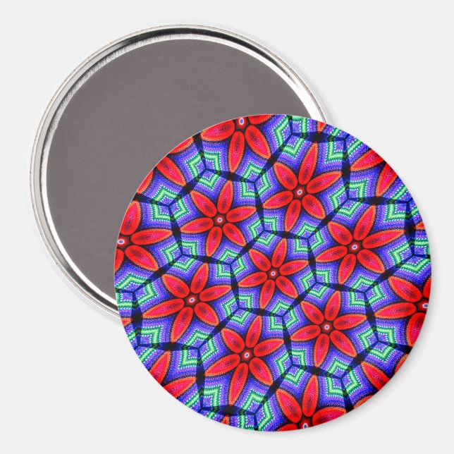 Red Fabrics Flowers Mönster Magnet (Front/Back)