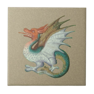 Red-Faced Dragon Small Ceramic Tile Kakelplatta