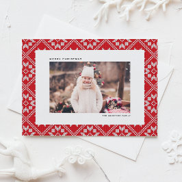 Red Fair Isle Winter Mönster-fotojul i Sticka Helg Vykort
