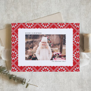 Red Fair Isle Winter Mönster-fotojul i Sticka Helgkort