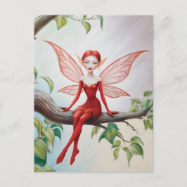 Red Fairy on a Limb Färgpenna Sketch Vykort