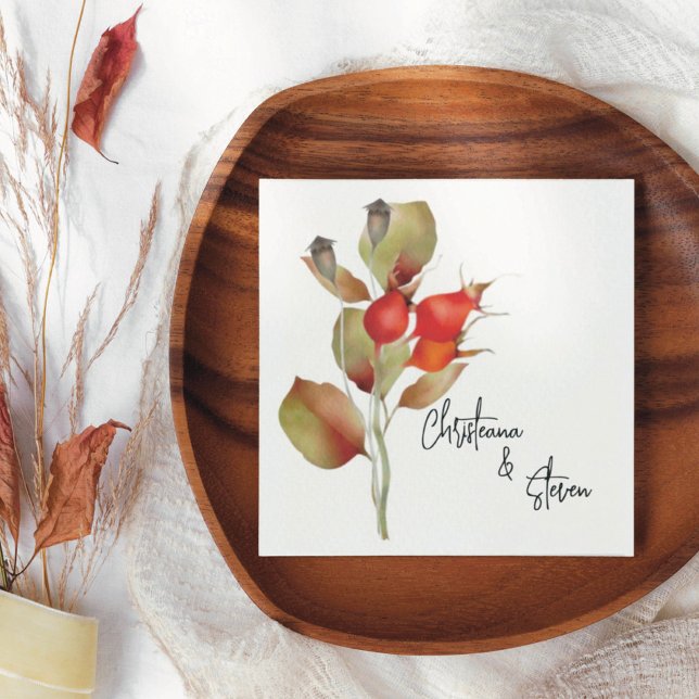 Red Fall Berries och Löv Watercolor Pappersservett (Skapare uppladdad)