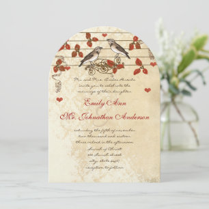 Red Fall Löv Vintage Lovebird Bröllop Inbjudningar