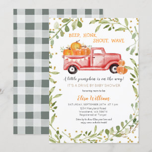 Red Fall Pumpkin Lastbil Drive by Baby Shower Inbjudningar