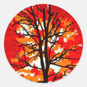 Red Fall Träd Runt Klistermärke