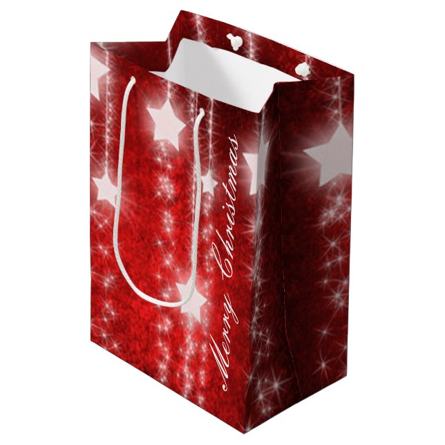 Red Falling Stars Helgdag Gift Bag (Framsidan Vinklad)