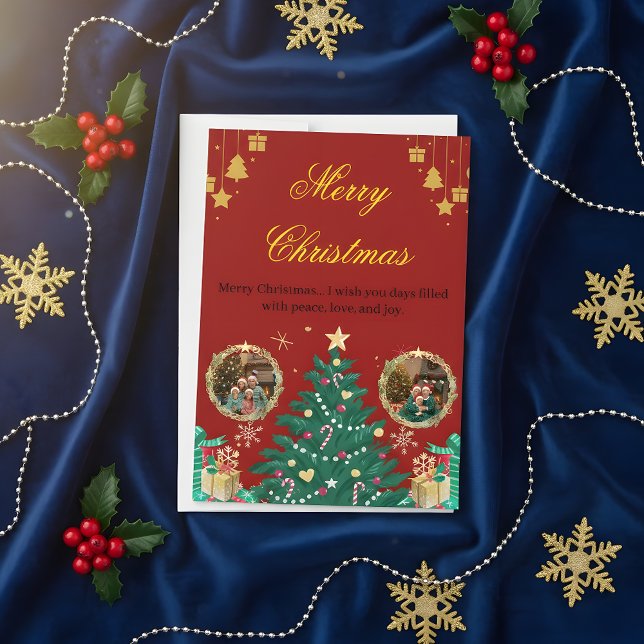 Red Family Christmas Greeting Card Spara Datumet (Skapare uppladdad)