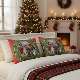 ❄️ Red Family Pillow with Winter Tree Frame ❄️ Kudde