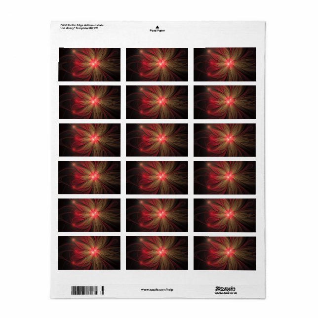 Red Fansy fractal Blommor Adressetikett (Helt Ark)