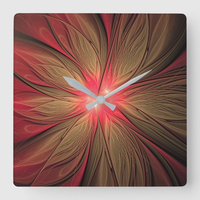Red Fansy fractal Blommor Fyrkantig Klocka (Framsida)