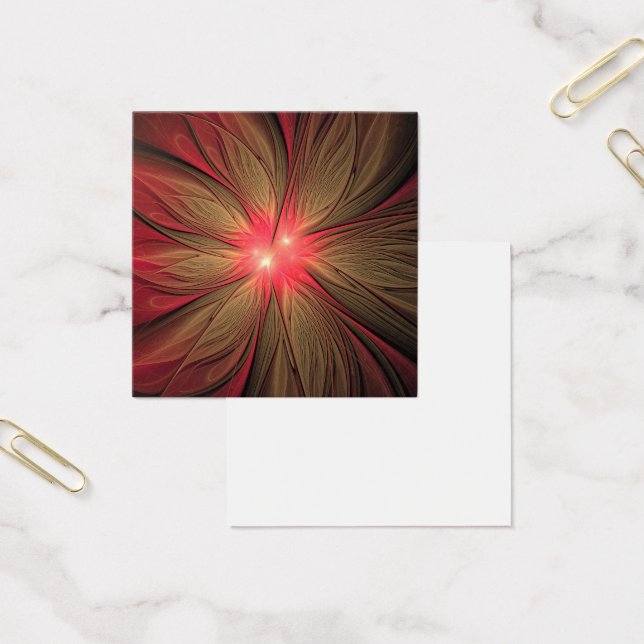 Red Fansy fractal Blommor Fyrkantigt Visitkort (Kontor)