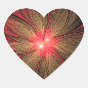 Red Fansy fractal Blommor Hjärtformat Klistermärke