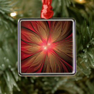 Red Fansy fractal Blommor Julgransprydnad Metall