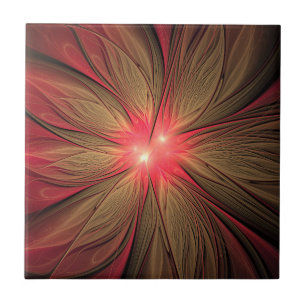 Red Fansy fractal Blommor Kakelplatta