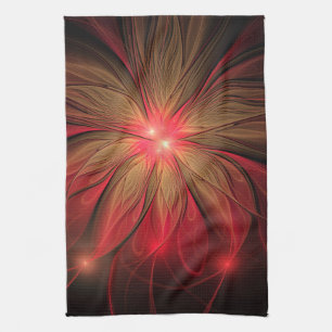 Red Fansy fractal Blommor Kökshandduk