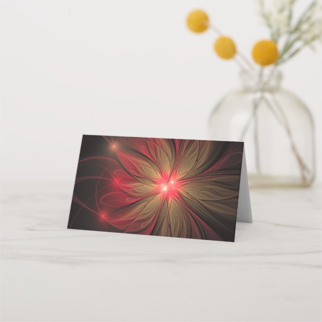 Red Fansy fractal Blommor Placeringskort (Framsida)