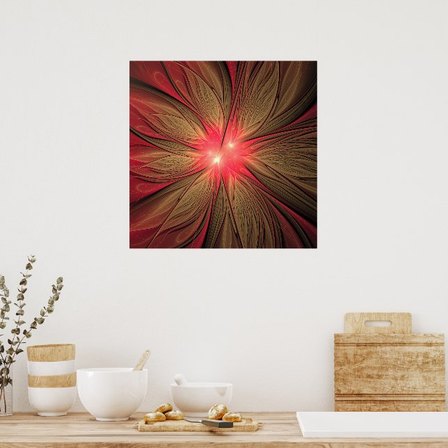Red Fansy fractal Blommor Poster (Kök)