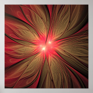 Red Fansy fractal Blommor Poster