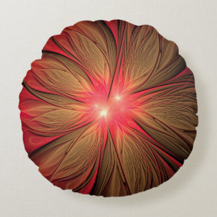 Red Fansy fractal Blommor Rund Kudde