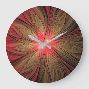 Red Fansy fractal Blommor Stor Klocka