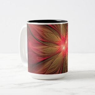 Red Fansy fractal Blommor Två-Tonad Mugg