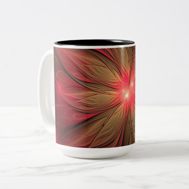 Red Fansy fractal Blommor Två-Tonad Mugg (Framsida vänster)
