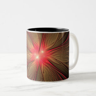 Red Fansy fractal Blommor Två-Tonad Mugg
