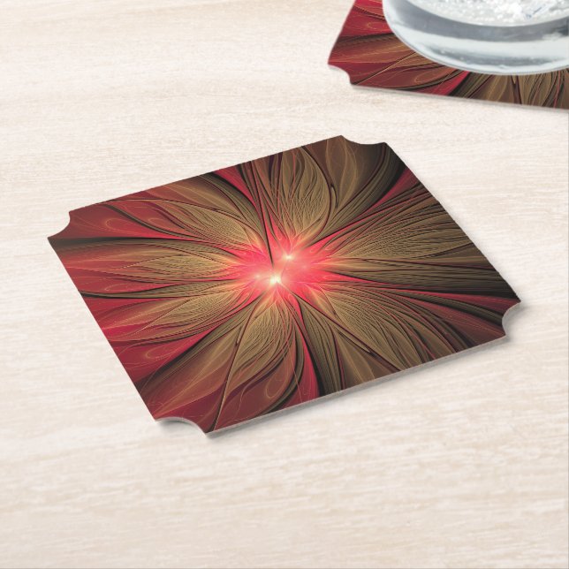 Red Fansy fractal Blommor Underlägg Papper (Vinklad)