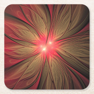 Red Fansy fractal Blommor Underlägg Papper Kvadrat