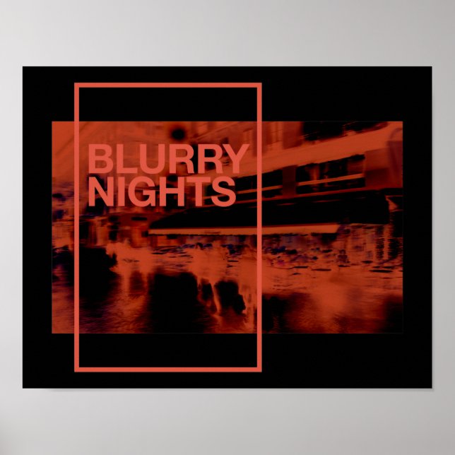 Red färg digital art: Blurry Nights Poster (Framsidan)