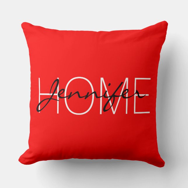 Red färg Home monogram Kudde (Framsida)