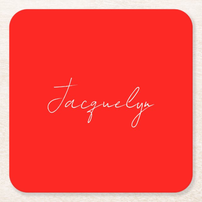 Red Färg Plain Elegant Modern minimalist Namn Underlägg Papper Kvadrat (Framsidan)