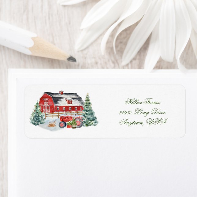 Red Farm Barnyard och Tractor Label Returadress Etikett (Insitu)