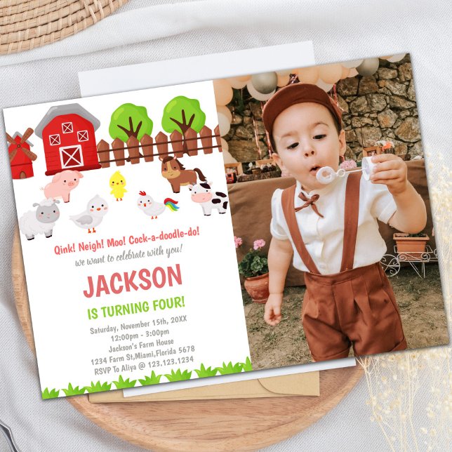 Red Farm Birthday-inbjudningar med foto Inbjudningar (Red Farm Birthday Invitations with photo)