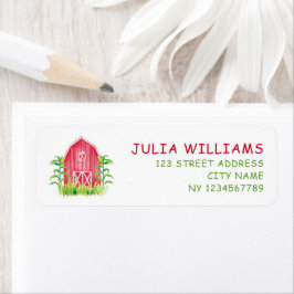 Red Farm House Birthday Returadress Etikett
