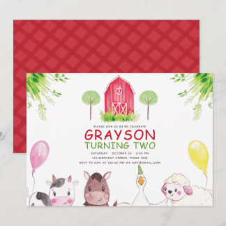 Red Farm House Watercolor Birthday Inbjudningar