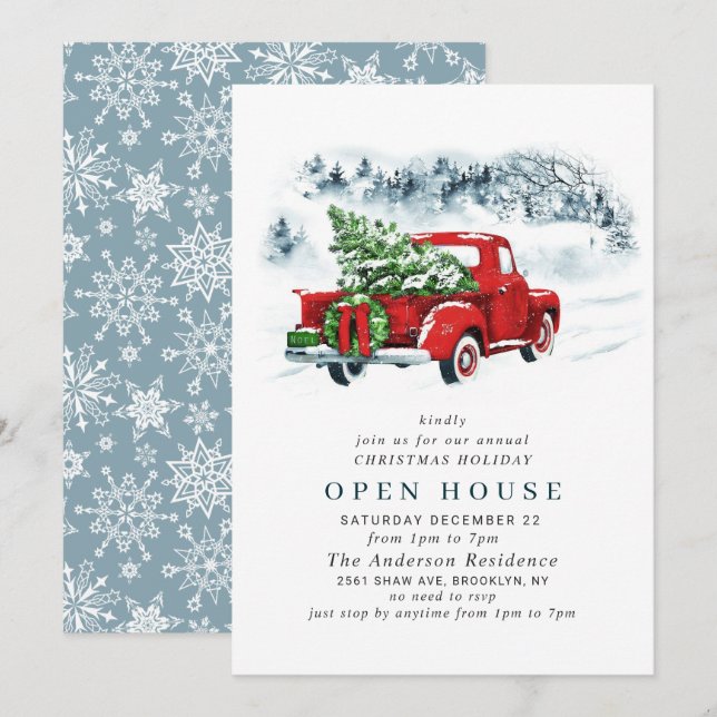 Red Farm Lastbil CHRISTMAS HELGDAG OPEN HOUSE Inbjudningar (Fram/baksida)
