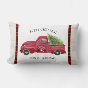 Red Farm Lastbil Rustic Wood God jul Träd Lumbarkudde