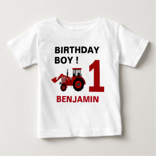 Red Farm Tractor 1:a Birthday Party T Shirt
