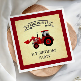 Red Farm Tractor Barns födelsedag Party Papper Pappersservett