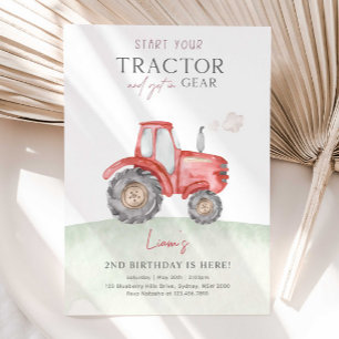 Red Farm Tractor Födelsedagsfest inbjudan
