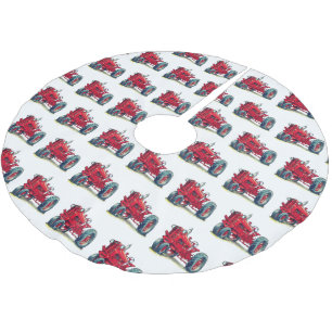 Red Farm Tractor med Eyebullar Julgransmatta Borstad Polyester