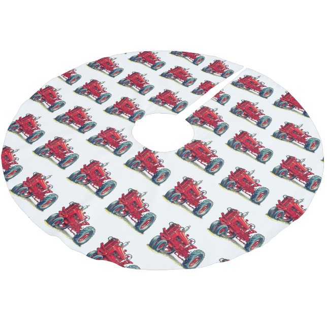 Red Farm Tractor med Eyebullar Julgransmatta Borstad Polyester (Vinklad)
