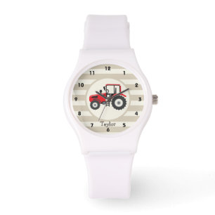 Red Farm Tractor på Tan Rand Armbandsur